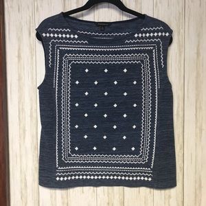Banana Republic Blue Sleeveless Top White Embroidery Size M